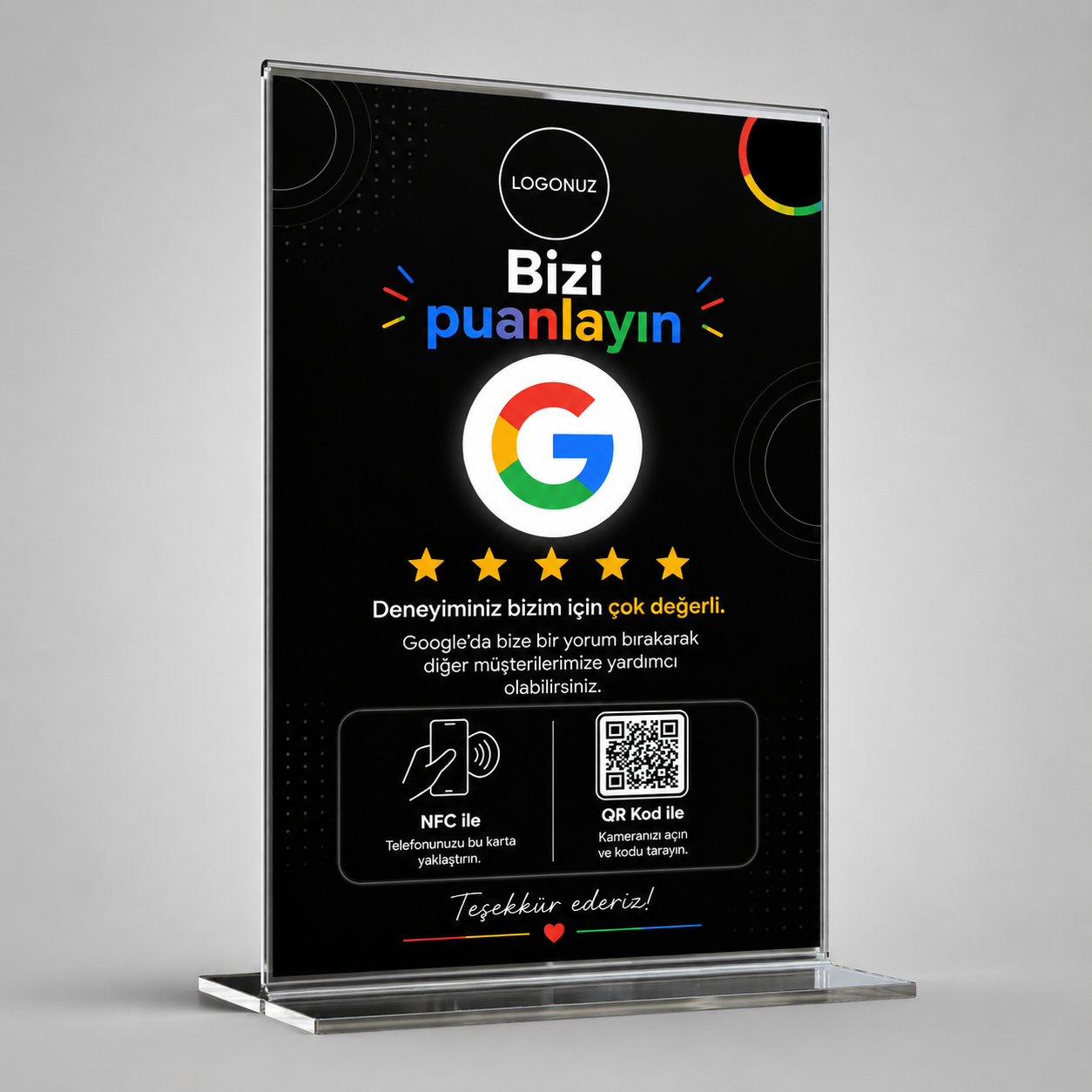 Google Yorum Standı Ahşap Masaüstü QR Kodlu Değerlendirme Standı