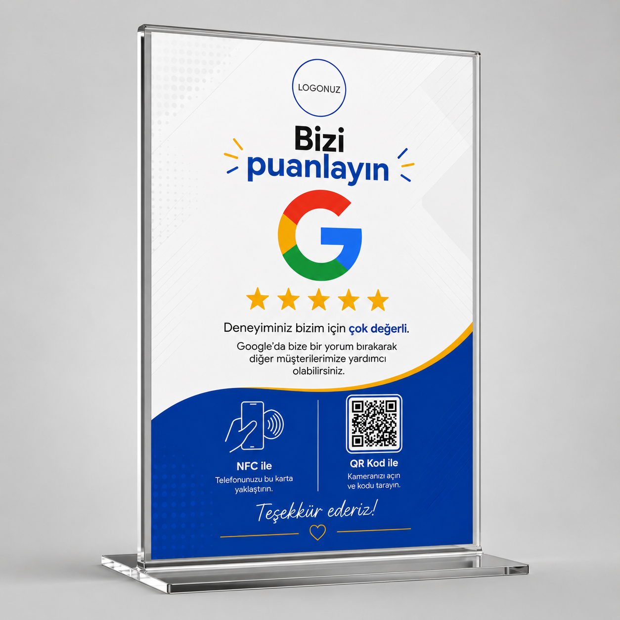 Kişiye Özel Google Yorum Standı İşletme İçin QR Kodlu Masa Standı