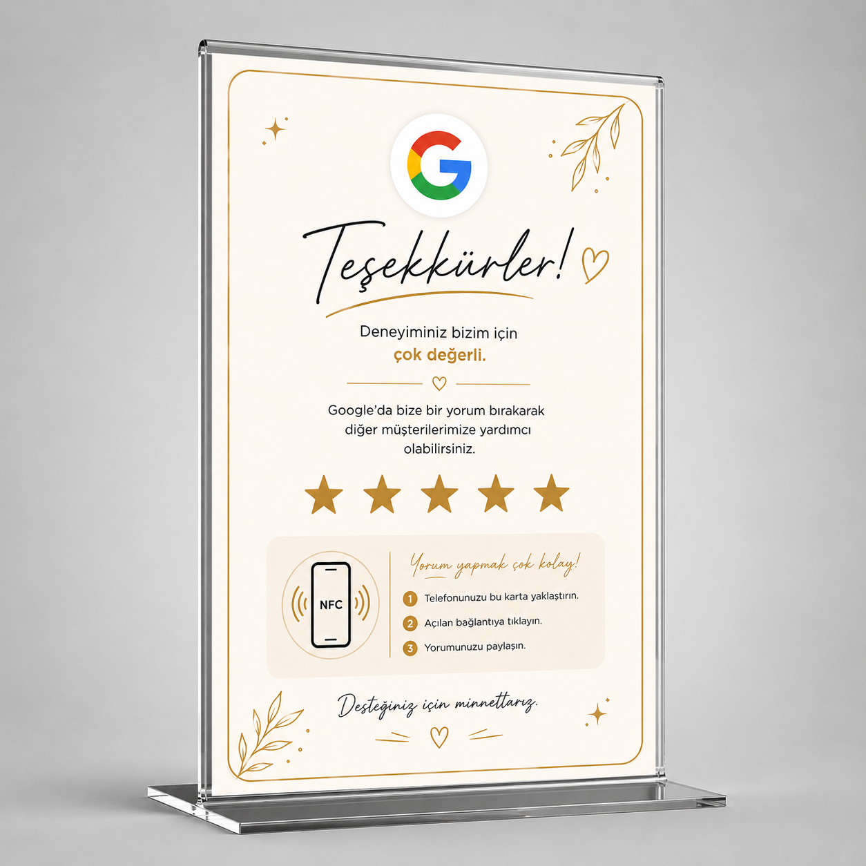 Premium Google Değerlendirme Standı QR Kodlu Müşteri Yorum Standı